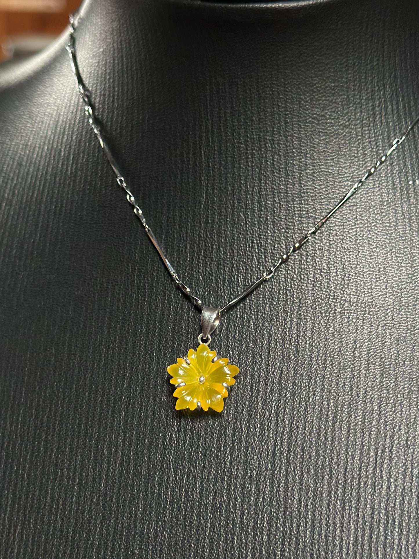 Burmese Yellow Agate Flower Pendant