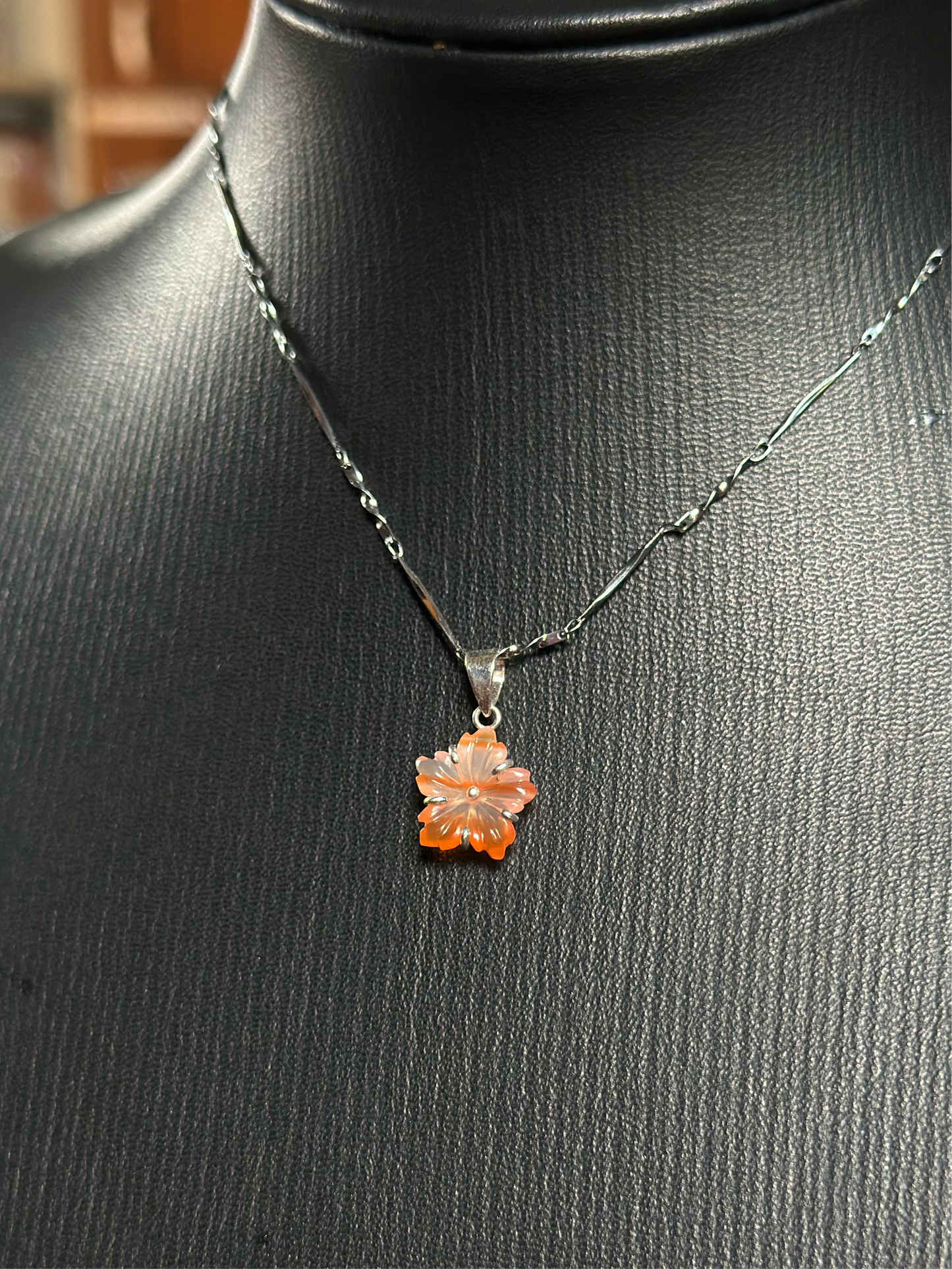 Burmese Orange Agate Flower Pendant